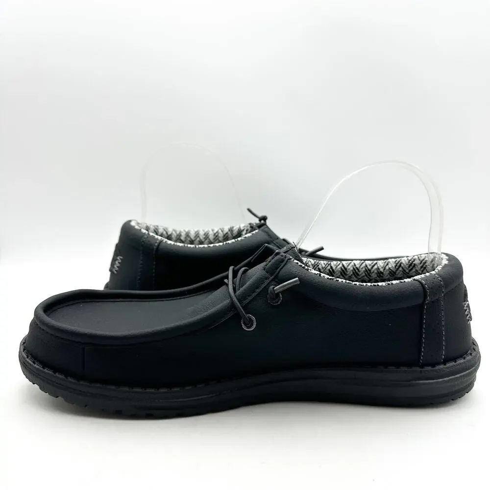 HEY DUDE Mens Wally Classic Sneakers Size 11 Black Faux Leather Slip On NWOB